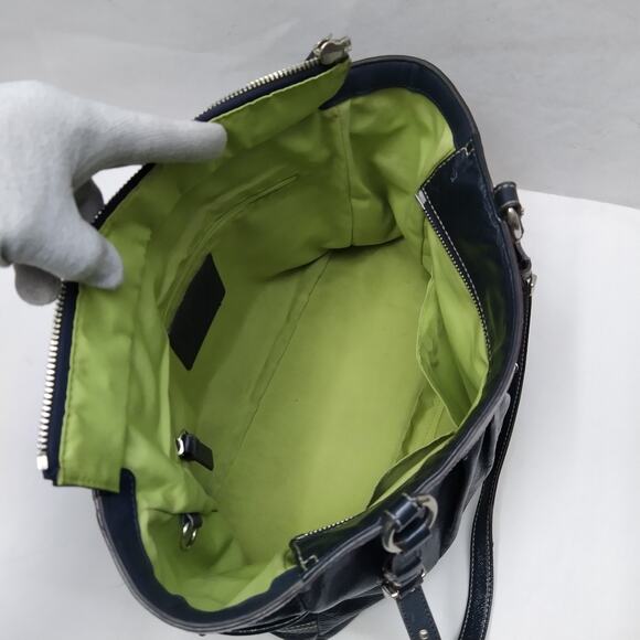 Coach Navy Blue Patent Leather Double Handles Zipper Closure Tote Bag - Picture 8 of 16